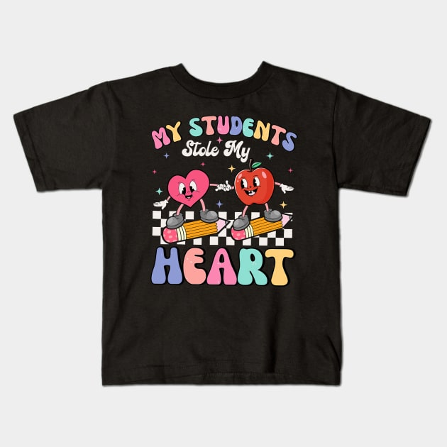 Teacher Valentines Day Retro My Students Stole My Heart Kids T-Shirt by jadolomadolo